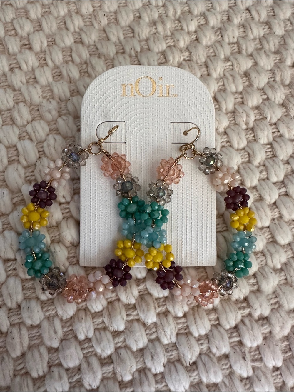 nOir Jewelry Colorful Beaded Floral Hoop Earrings